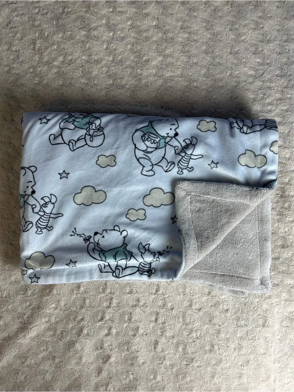 Disney Baby Winnie the Pooh Baby Blanket Tan White Piglet Clouds Star Dandelion